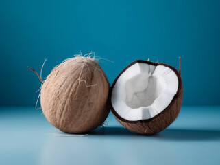 organic creative trend coconut vegetarian background concept fruit blue tropical copy space. Generative AI.
