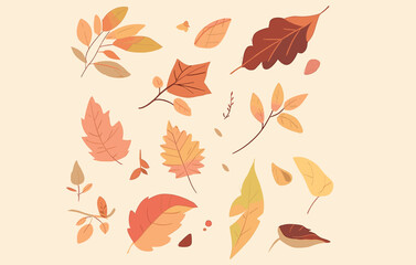 Autumn leaves set, Autumn design element , Autumn Leaves Flat illustration