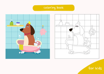 cute dog. Line and color. Outline drawing. Vector illustration for coloring book