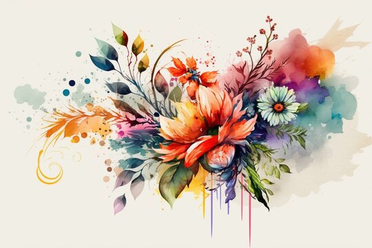Corner design of colorful flowers created with watercolors. Generative AI