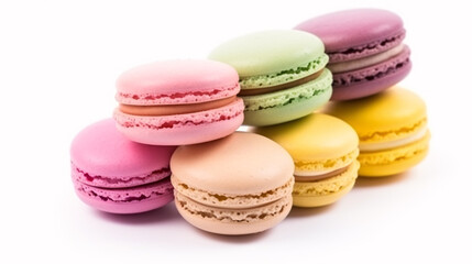 Macaroons isolated on white background. Colorful dessert.