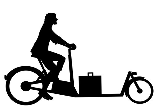 black silhouette person riding cargo bike clip art preview