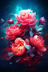 Obraz premium flora colours nature design flower bloom blossom bright neon peony. Generative AI.