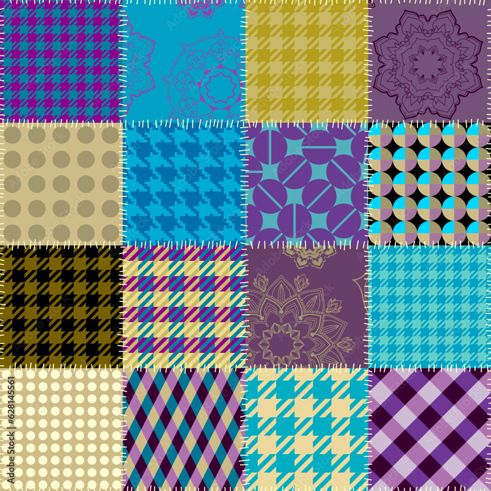 Poster Textille patchwork pattern. Seamless Vector image. Gingham plaid pattern.