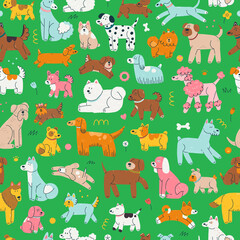 Seamless pattern with dogs in a funny cartoon style. illustration background.
