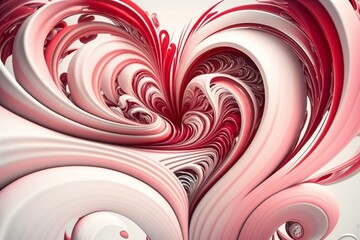 Dynamic swirling heart in pink, red, and white. Aesthetically emotional. Generative AI