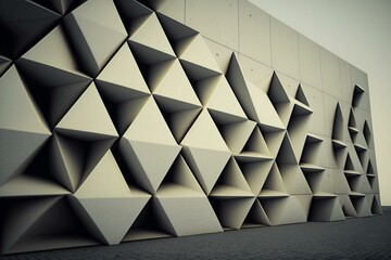3D render of futuristic concrete wall with diamond tile pattern. Generative AI