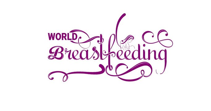 World Breastfeeding Week. Happy Breastfeeding Week. Handwritten text animation in purple and black on the white background alpha channel. Celebrated annually on August 1-7. Great for celebrations