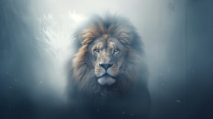 the lion comes out of the fog