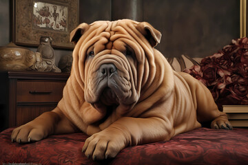 Chinese Shar-Pei - Originating from China, this breed is known for its wrinkled skin, independent nature, and loyalty to its family (Generative AI)