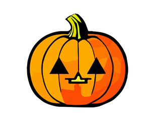 Pumpkin on white background. The main symbol of the Happy Halloween holiday. Orange pumpkin with smile for your design for the holiday Halloween. Vector illustration.