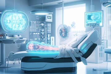 Concept of artificial intelligence technology applied to medicine, driving accuracy in diagnosis, treatment and healthcare, Generative AI