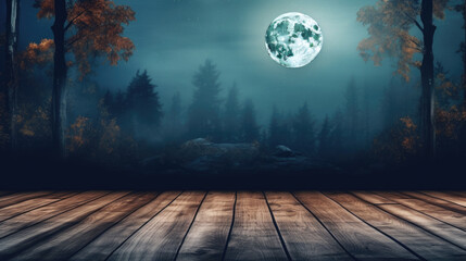 Naklejka na ściany i meble Spooky halloween background with empty wooden planks, dark horror background.