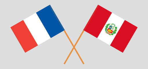 Crossed flags of France and Peru. Official colors. Correct proportion