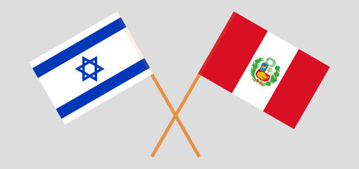Crossed flags of Israel and Peru. Official colors. Correct proportion