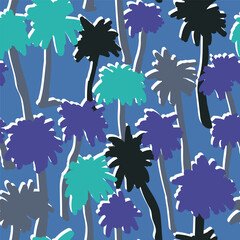 Creative seamless tropical pattern with palm tree. Summer floral backdrop. Exotic leaves palm background