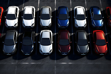 Fototapeta premium Many cars are parked in a parking lot created with Generative AI technology