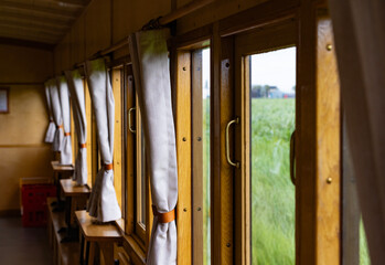 Fototapeta na wymiar Vintage steam train carriage windows