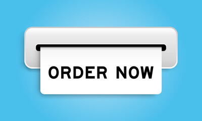 White coupon banner with word order now from machine on blue color background