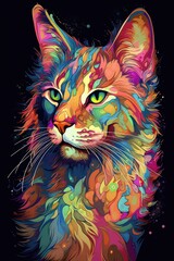 Maine Coon Sphynx cat psychedelic look. Generative AI
