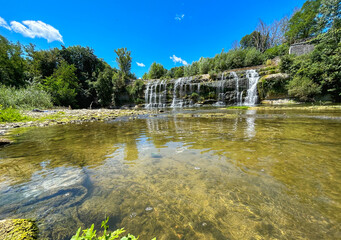 View of the famous Sasso waterfall, (Cascata del Sasso) during sunny day of july in the Marche region, Italy