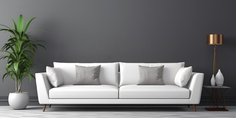 Fototapeta na wymiar Beautiful modern white sofa in the interior against a gray wall