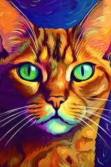 Chausie cat psychedelic look. Generative AI