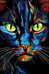 Russian Black cat psychedelic look. Generative AI