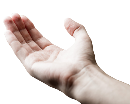 White male hand holds the palm up without anything. The concept of holding, possessing something
