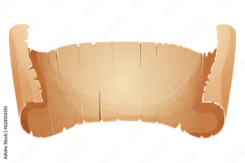 Canvas Prints parchment paper scroll ribbon, old vintage banner game ui element in cartoon style isolated on white