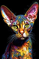 Fototapeta na wymiar Cornish Rex Devon Rex cat psychedelic look. Generative AI