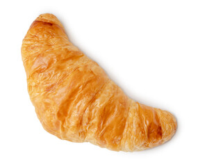 Top view of single croissant isolated on white background with clipping path and shadow in png file format