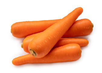 Fresh orange carrots in stack isolated on white background with clipping path. Close up of healthy vegetable root