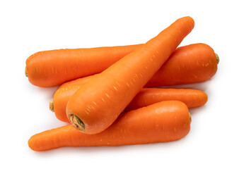 Fresh orange carrots in stack isolated on white background with clipping path and shadow in png file format Close up of healthy vegetable root