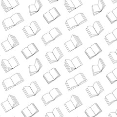 Seamless pattern with hand drawn books. For wallpaper, textile, wrapping paper background, science. Books in doodle style, minimalism, monochrome, sketch. Vector  illustration