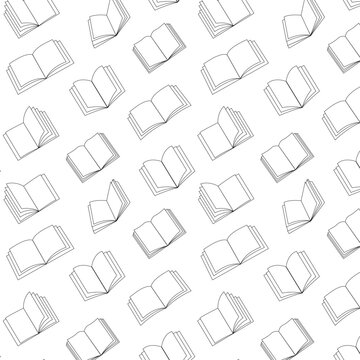 Seamless pattern with hand drawn books. For wallpaper, textile, wrapping paper background, science. Books in doodle style, minimalism, monochrome, sketch. Vector  illustration