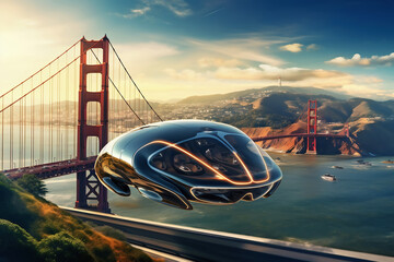 Futuristic concept of flying car, ai generated - obrazy, fototapety, plakaty