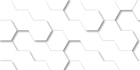 Naklejka premium Seamless pattern with hexagons. 3d Hexagonal structure futuristic white background and Embossed Hexagon. Hexagonal honeycomb pattern background with space for text. Abstract Technology, Futuristic.