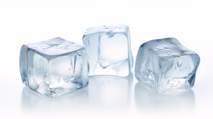 Obraz premium Three fresh juicy ice cubes, isolated on white background. .
