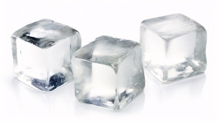 Three fresh juicy ice cubes, isolated on white background. .