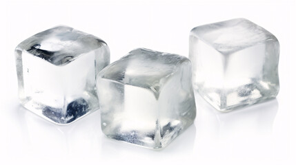Obraz premium Three fresh juicy ice cubes, isolated on white background. .