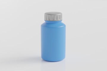 Capsules spilling out of plastic bottle with white background