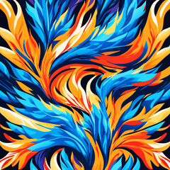 Seamless pattern with blue and orange fire flames on dark background