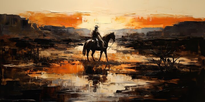 AI Generated. AI Generative. Western cowboy desert horse countryside landscape background. Adventure desert mountain scene. Graphic Art