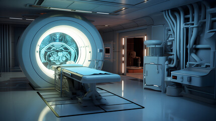 Hospital with modern mri, ct scan machine
