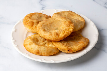 Delicious meat pie from Turkish cuisine. Fried handmade pies. Turkish name; fincan boregi or puf borek