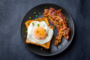 Fried eggs with bacon. Bacon and egg as English breakfast.