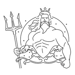 Poseidon with trident emerge from water- Vector illustration