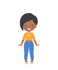 African american girl dressing in casual clothes, isolated on white background. Cartoon flat style. Vector illustration