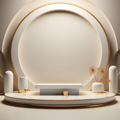 White and gold podium, abstract room with 3D geometric, Luxury minimal scene for mockup products showcase, Promotion display